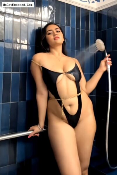Divya Mistry Live Tease in CutOut Swimsuit Pressing Boobs