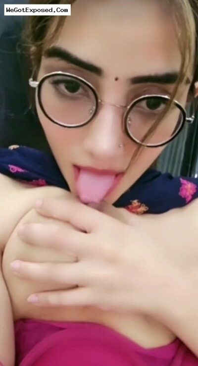 Extremely Beautiful Desi Girl Topless Pinching Her Nipples and Licking Her Boobs