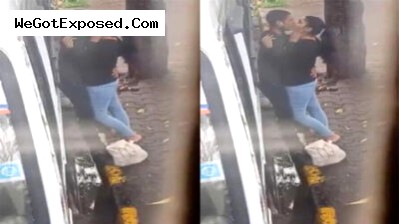 Young college couple kissing outdoor when meet at coaching classes